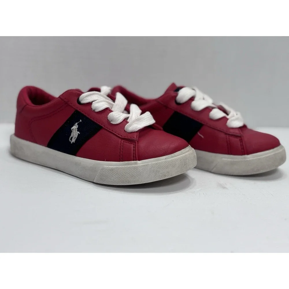 Polo‎ Ralph Lauren Geoff Sneakers Kids 10 Red Navy Low Top Shoes Lace Up